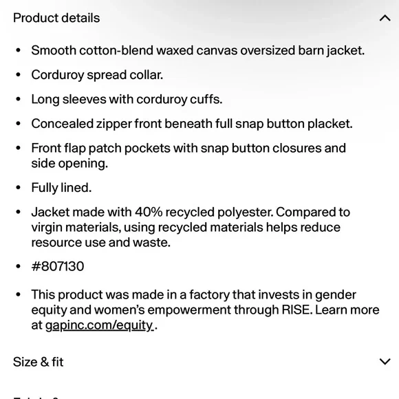 GAP Women's Dark Brown Utility Jacket with Corduroy Collar - Picture 8 of 8